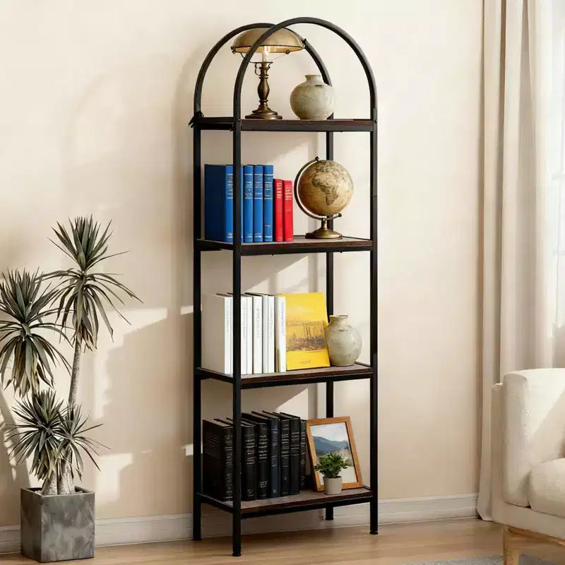 Bookshelf, Arched Bookshelf 5 Tier Bookcase, Industrial Open Book Shelves for Living Room, Modern Freestanding Display Shelving Unit Storage Rack