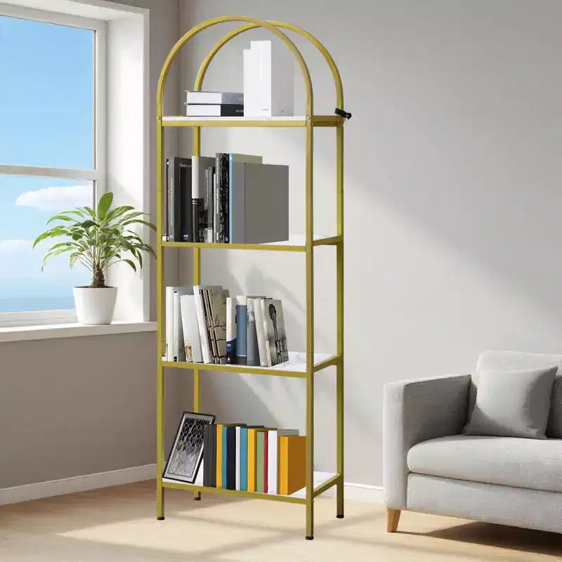 Bookshelf, Arched Bookshelf 5 Tier Bookcase, Industrial Open Book Shelves for Living Room, Modern Freestanding Display Shelving Unit Storage Rack