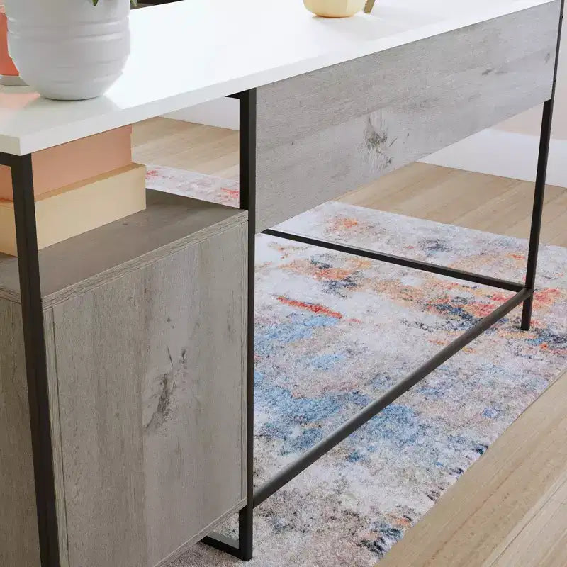 GDFStudio Rowan 59 Wood and Metal L-Shaped Office Desk with File Storage Drawer