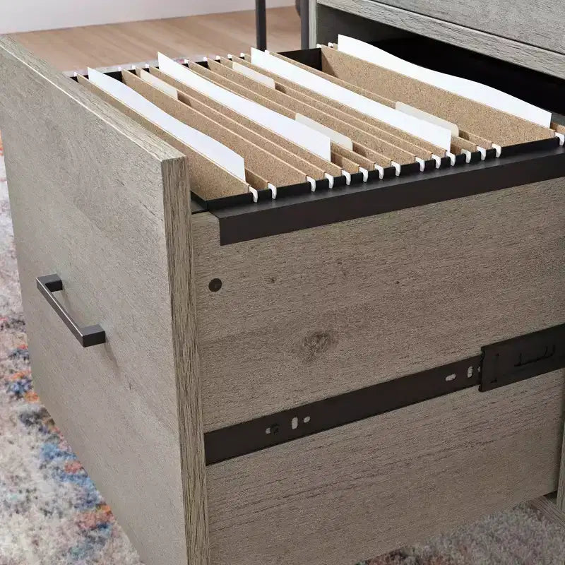 GDFStudio Rowan 59 Wood and Metal L-Shaped Office Desk with File Storage Drawer