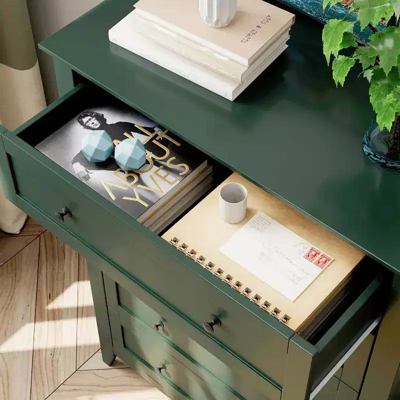 Acekool 5 Drawer Wood Dresser, Modern Minimalist Chest with Metal Handles for Bedroom Living Room Hallway