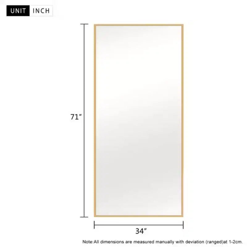 MAYEERTY Gold 33.86 x 70.87 Inch Rectangular Thin Edged Aluminum Alloy Full Length Mirror without Stand for Living Room and Bedroom Wall Decor
