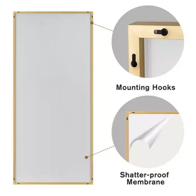 MAYEERTY Gold 33.86 x 70.87 Inch Rectangular Thin Edged Aluminum Alloy Full Length Mirror without Stand for Living Room and Bedroom Wall Decor