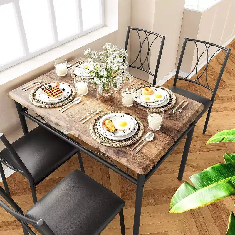 Farmhouse Wooden Dining Table Set for 4, Rectangular Kitchen Table with 4 Chairs, 5 Piece Small Table and Chairs Set