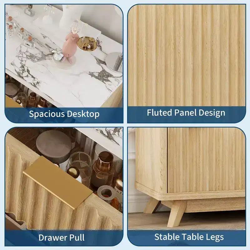 Fluted 7 Drawers Dresser, 54 Wide Modern Chest of Drawers, Curved Profile Design, Large Storage Cabinet Organizer for Bedroom, Living Room, Hallway
