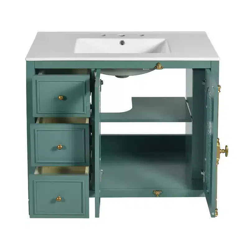 36 Bathroom Vanity Sink Combo with Storage , Wood Bathroom Floor Cabinet with Drawers and Soft Close Doors,