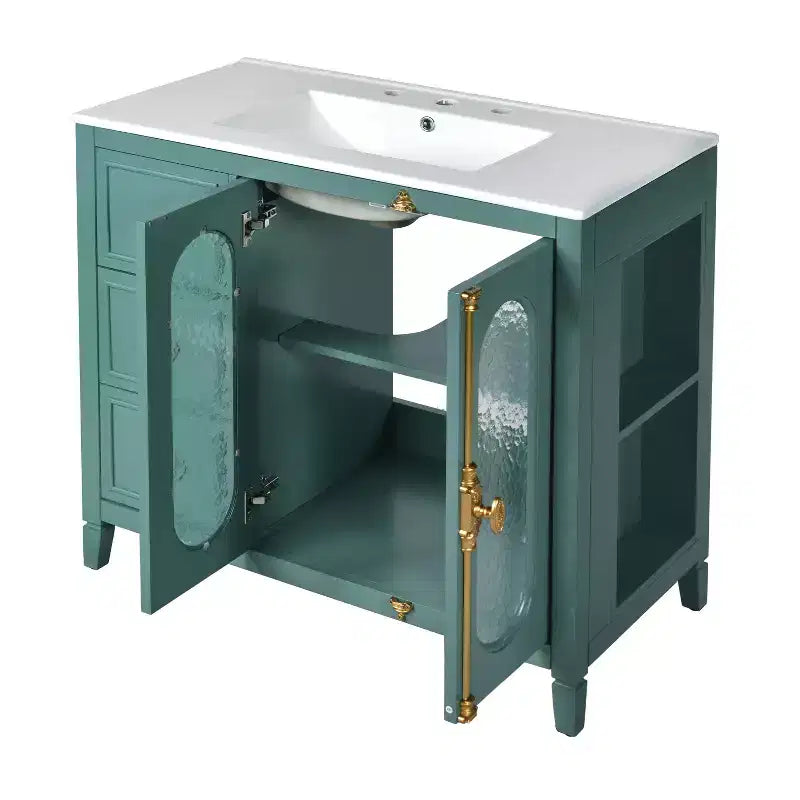 36 Bathroom Vanity Sink Combo with Storage , Wood Bathroom Floor Cabinet with Drawers and Soft Close Doors,