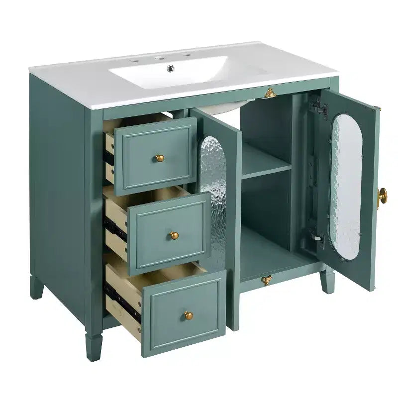 36 Bathroom Vanity Sink Combo with Storage , Wood Bathroom Floor Cabinet with Drawers and Soft Close Doors,