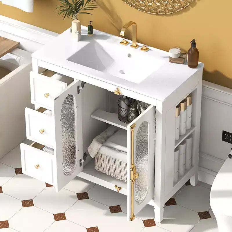 36 Bathroom Vanity Sink Combo with Storage , Wood Bathroom Floor Cabinet with Drawers and Soft Close Doors,