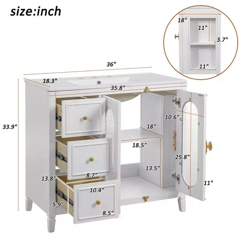 36 Bathroom Vanity Sink Combo with Storage , Wood Bathroom Floor Cabinet with Drawers and Soft Close Doors,