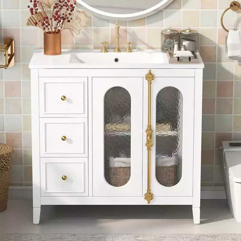36 Bathroom Vanity Sink Combo with Storage , Wood Bathroom Floor Cabinet with Drawers and Soft Close Doors,