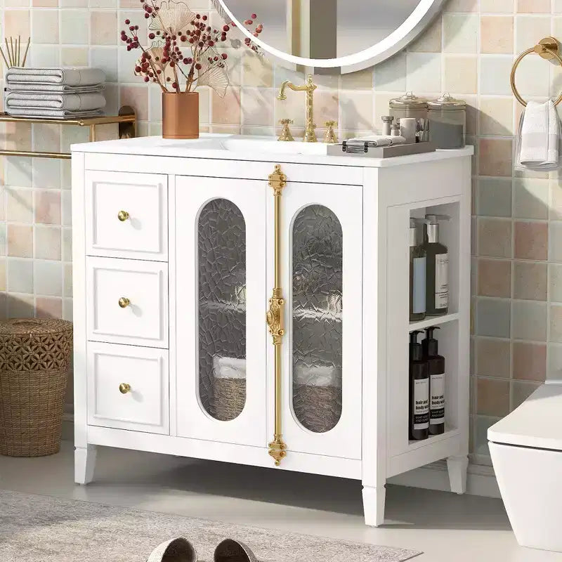 36 Bathroom Vanity Sink Combo with Storage , Wood Bathroom Floor Cabinet with Drawers and Soft Close Doors,