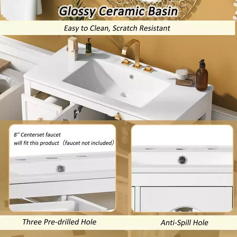 36 Bathroom Vanity Sink Combo with Storage , Wood Bathroom Floor Cabinet with Drawers and Soft Close Doors,