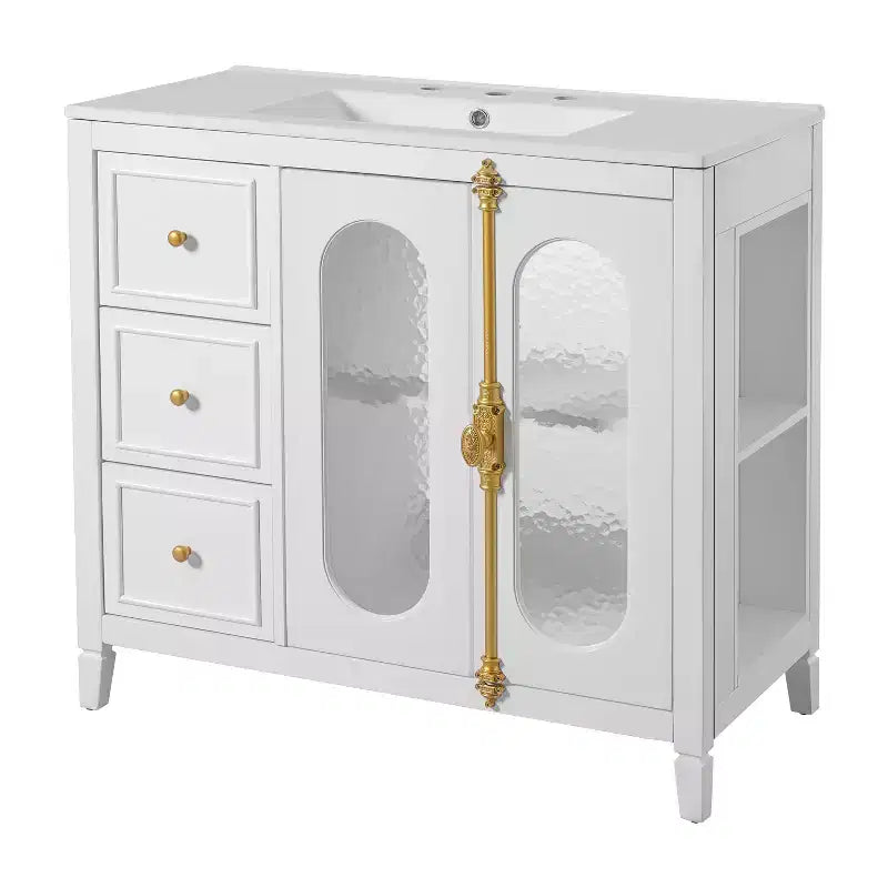 36 Bathroom Vanity Sink Combo with Storage , Wood Bathroom Floor Cabinet with Drawers and Soft Close Doors,