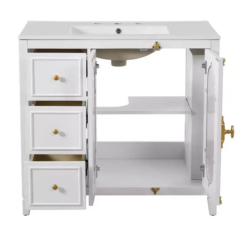 36 Bathroom Vanity Sink Combo with Storage , Wood Bathroom Floor Cabinet with Drawers and Soft Close Doors,