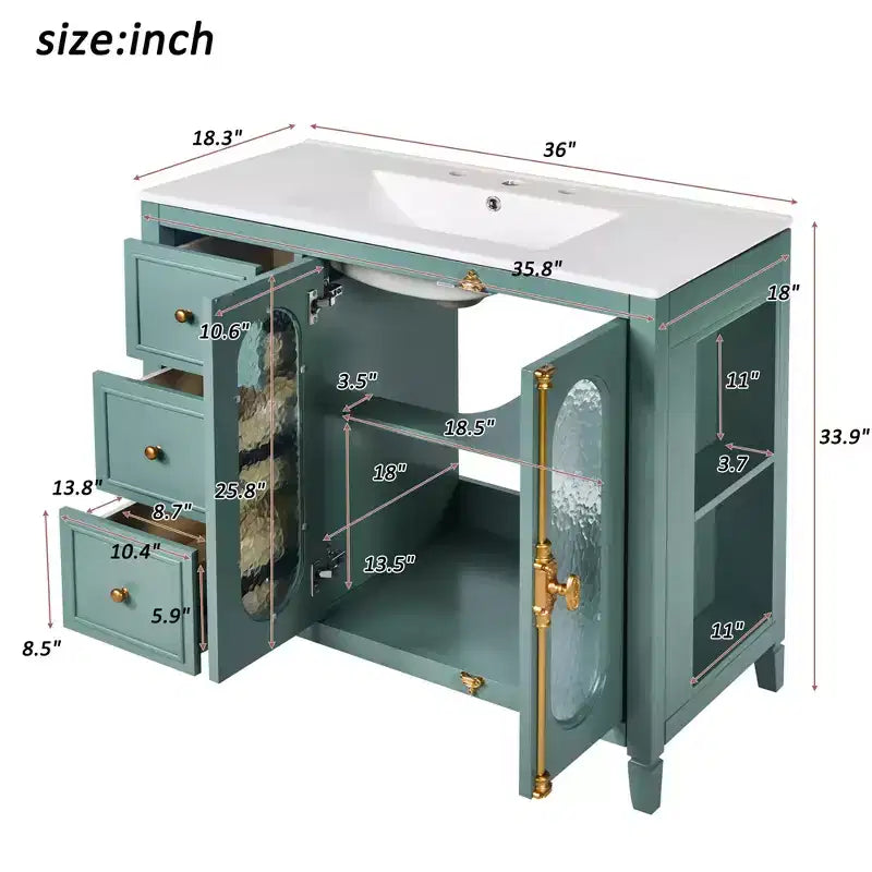 36 Bathroom Vanity Sink Combo with Storage , Wood Bathroom Floor Cabinet with Drawers and Soft Close Doors,