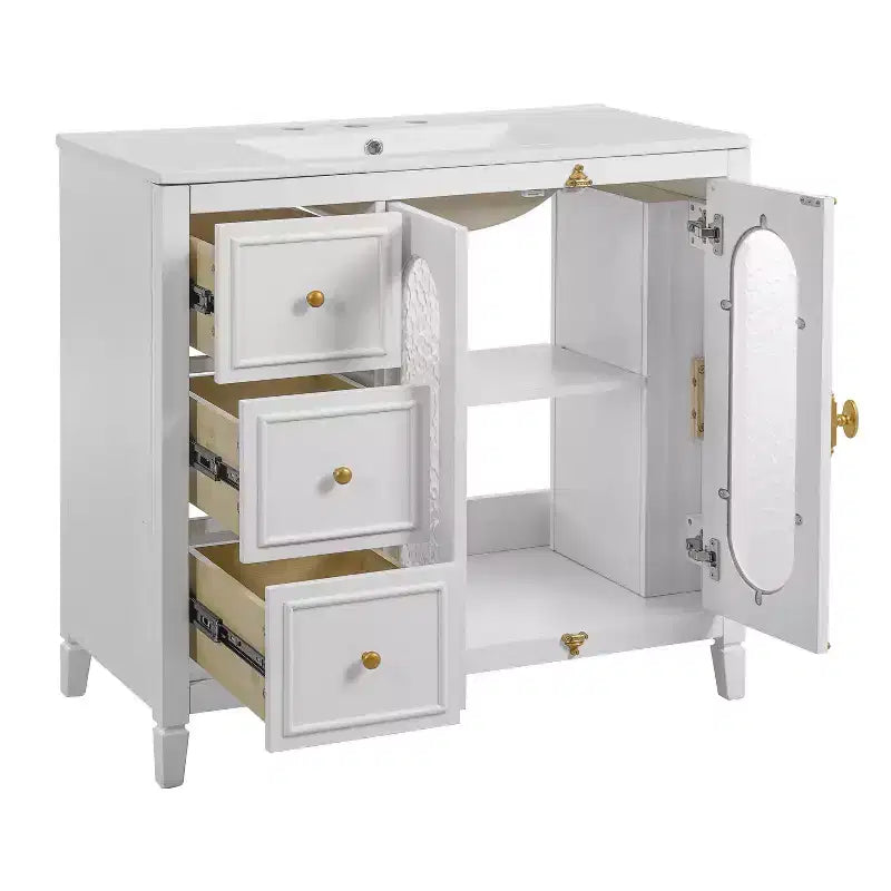 36 Bathroom Vanity Sink Combo with Storage , Wood Bathroom Floor Cabinet with Drawers and Soft Close Doors,