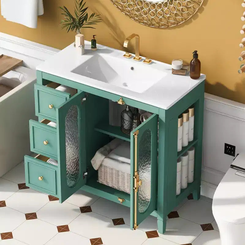 36 Bathroom Vanity Sink Combo with Storage , Wood Bathroom Floor Cabinet with Drawers and Soft Close Doors,