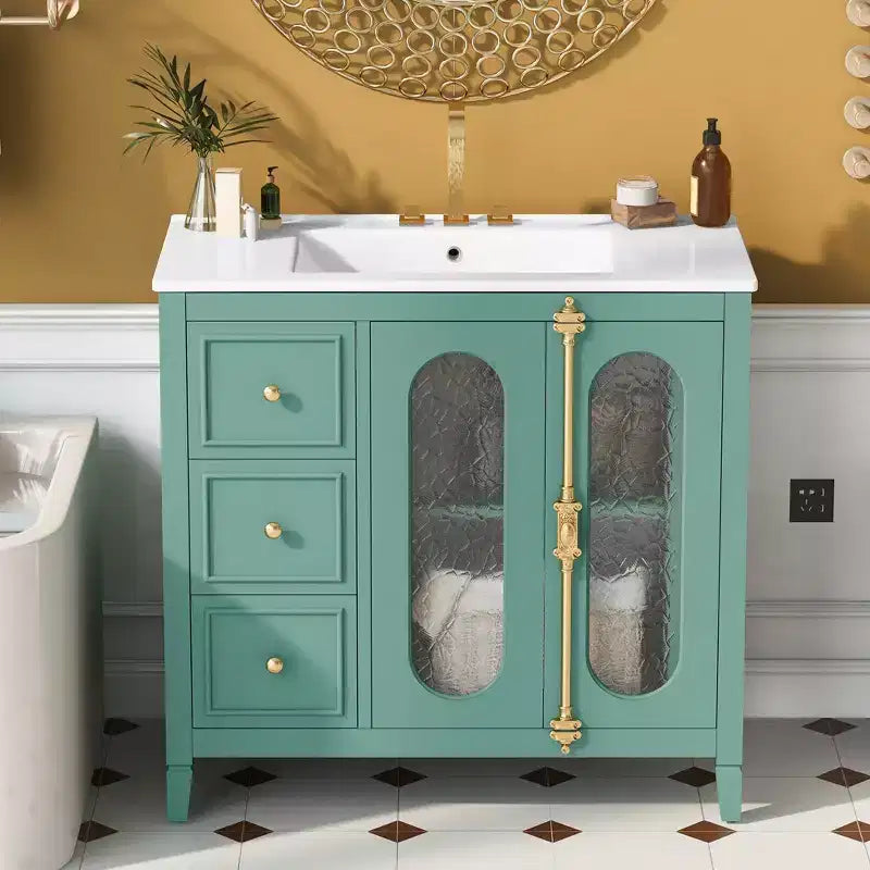36 Bathroom Vanity Sink Combo with Storage , Wood Bathroom Floor Cabinet with Drawers and Soft Close Doors,