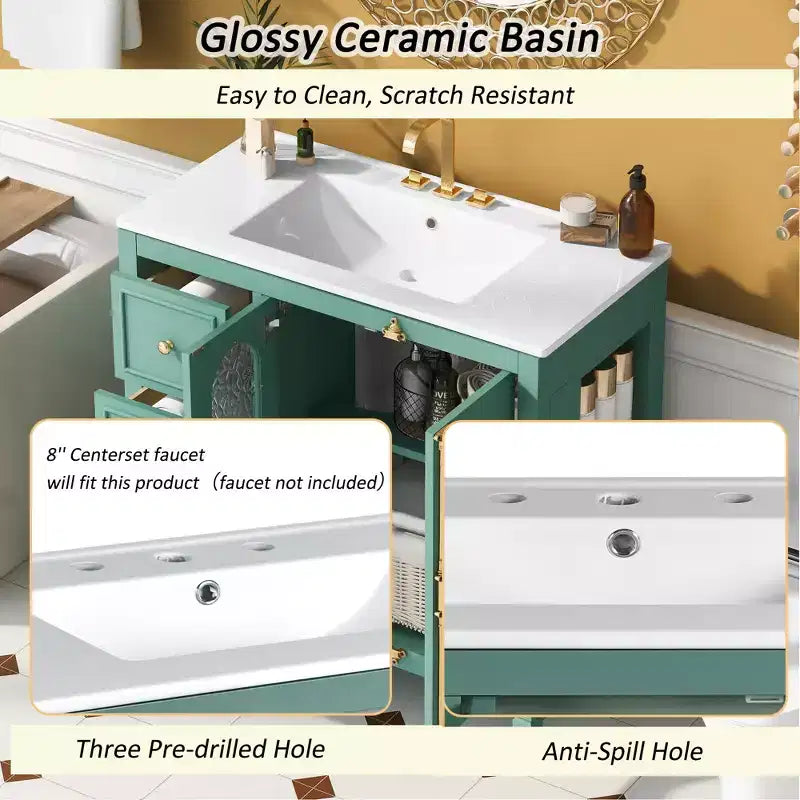 36 Bathroom Vanity Sink Combo with Storage , Wood Bathroom Floor Cabinet with Drawers and Soft Close Doors,
