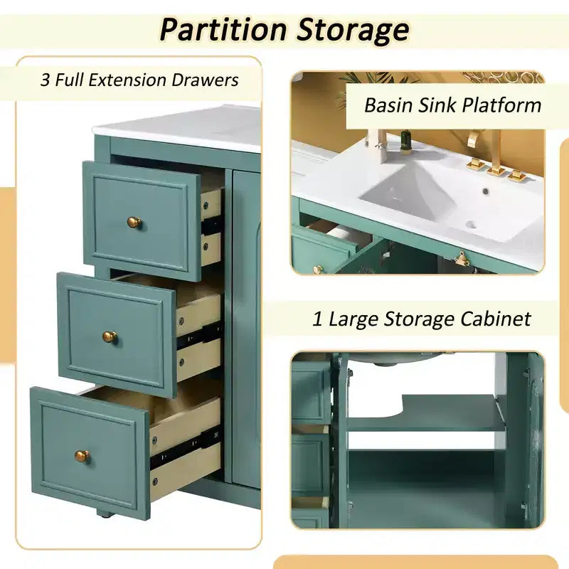 36 Bathroom Vanity Sink Combo with Storage , Wood Bathroom Floor Cabinet with Drawers and Soft Close Doors,