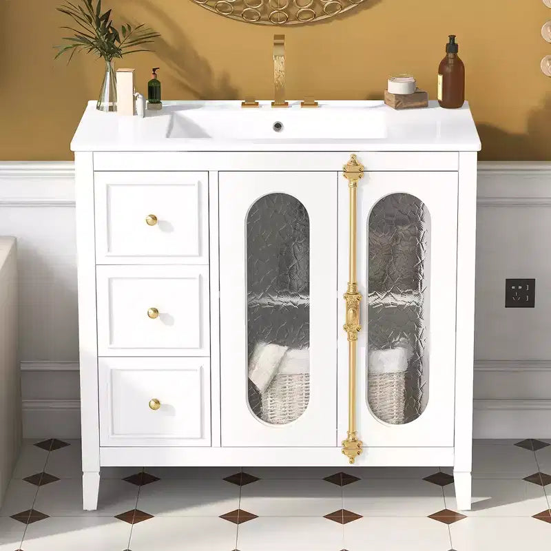 36 Bathroom Vanity Sink Combo with Storage , Wood Bathroom Floor Cabinet with Drawers and Soft Close Doors,