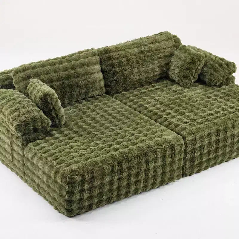 Karl Home |93 inch Wide Bubble Fleece Upholstered Oversized Lounge Sofa Grand Leisure Chaise King Size Boneless Couch Sleeper Sofa Bed for Living Room