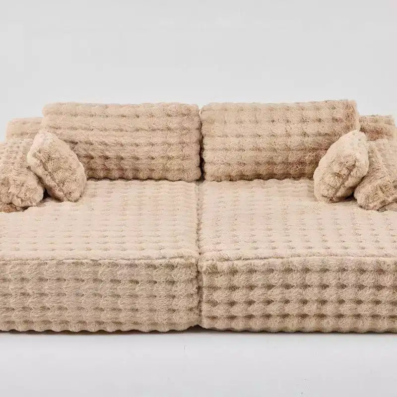 Karl Home |93 inch Wide Bubble Fleece Upholstered Oversized Lounge Sofa Grand Leisure Chaise King Size Boneless Couch Sleeper Sofa Bed for Living Room
