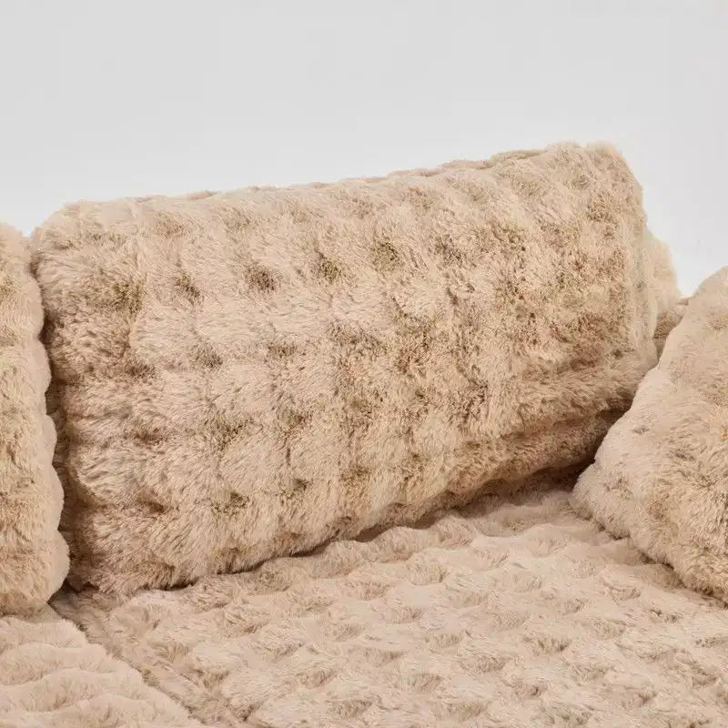 Karl Home |93 inch Wide Bubble Fleece Upholstered Oversized Lounge Sofa Grand Leisure Chaise King Size Boneless Couch Sleeper Sofa Bed for Living Room