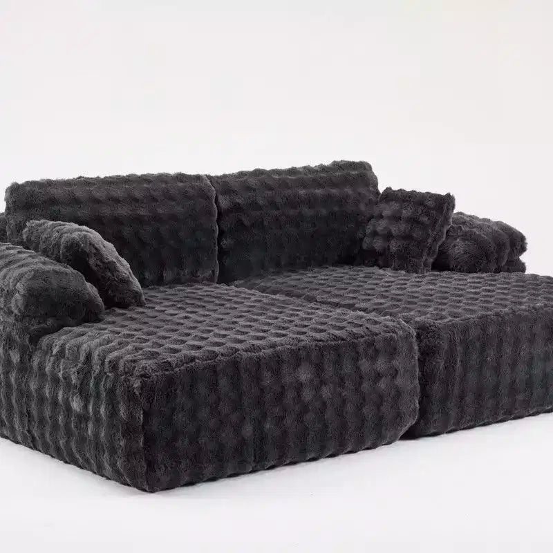 Karl Home |93 inch Wide Bubble Fleece Upholstered Oversized Lounge Sofa Grand Leisure Chaise King Size Boneless Couch Sleeper Sofa Bed for Living Room