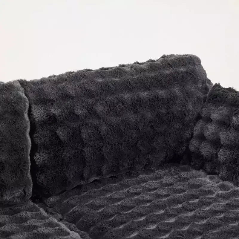 Karl Home |93 inch Wide Bubble Fleece Upholstered Oversized Lounge Sofa Grand Leisure Chaise King Size Boneless Couch Sleeper Sofa Bed for Living Room