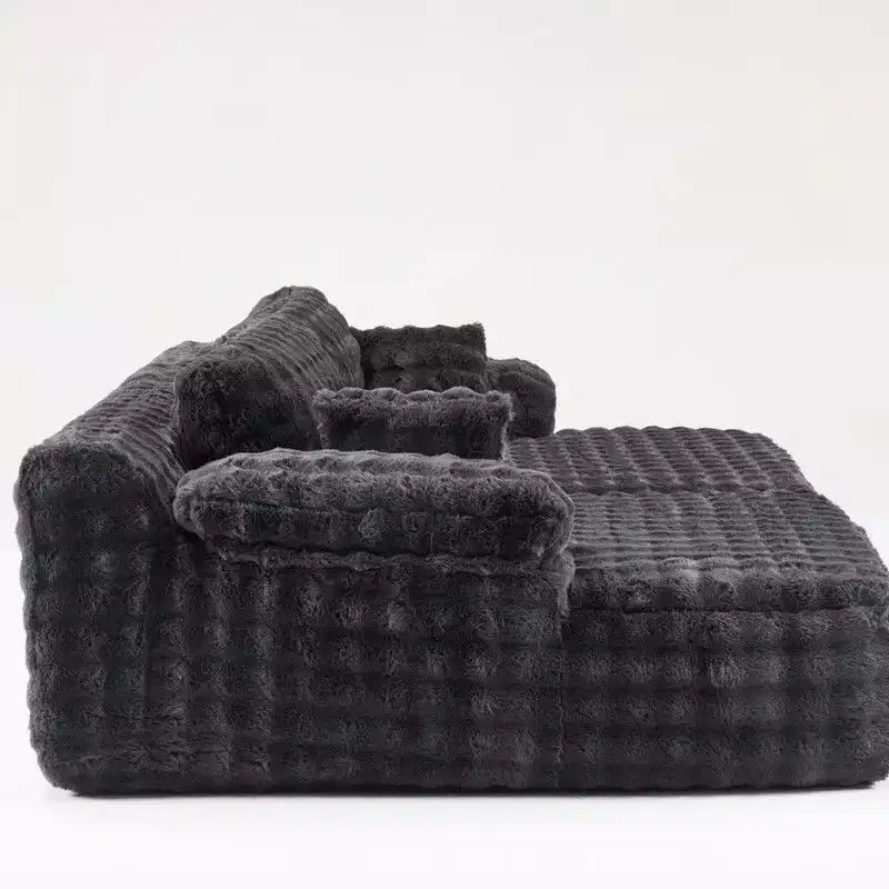 Karl Home |93 inch Wide Bubble Fleece Upholstered Oversized Lounge Sofa Grand Leisure Chaise King Size Boneless Couch Sleeper Sofa Bed for Living Room
