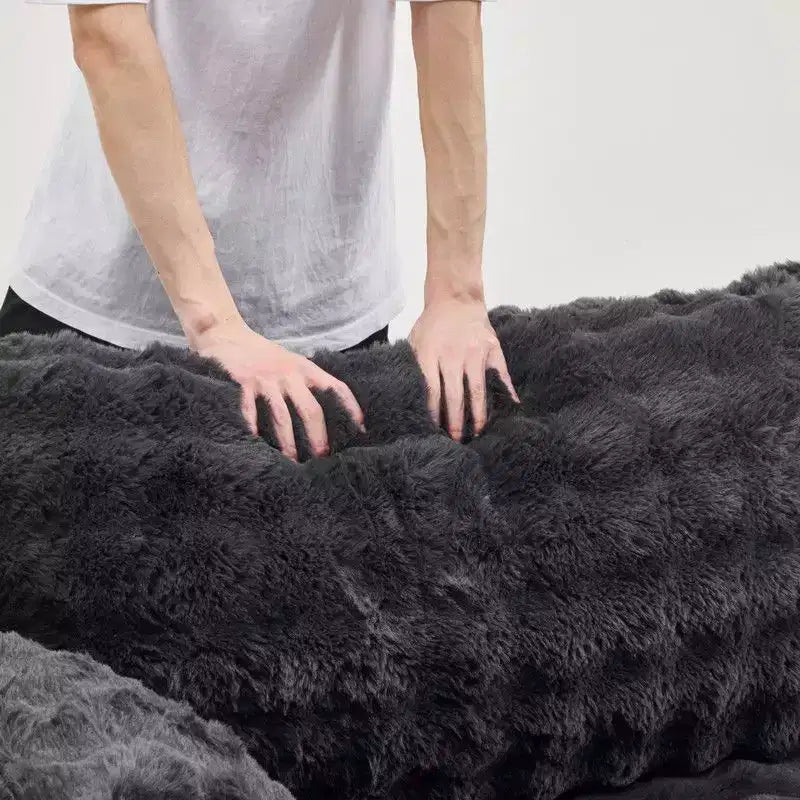 Karl Home |93 inch Wide Bubble Fleece Upholstered Oversized Lounge Sofa Grand Leisure Chaise King Size Boneless Couch Sleeper Sofa Bed for Living Room