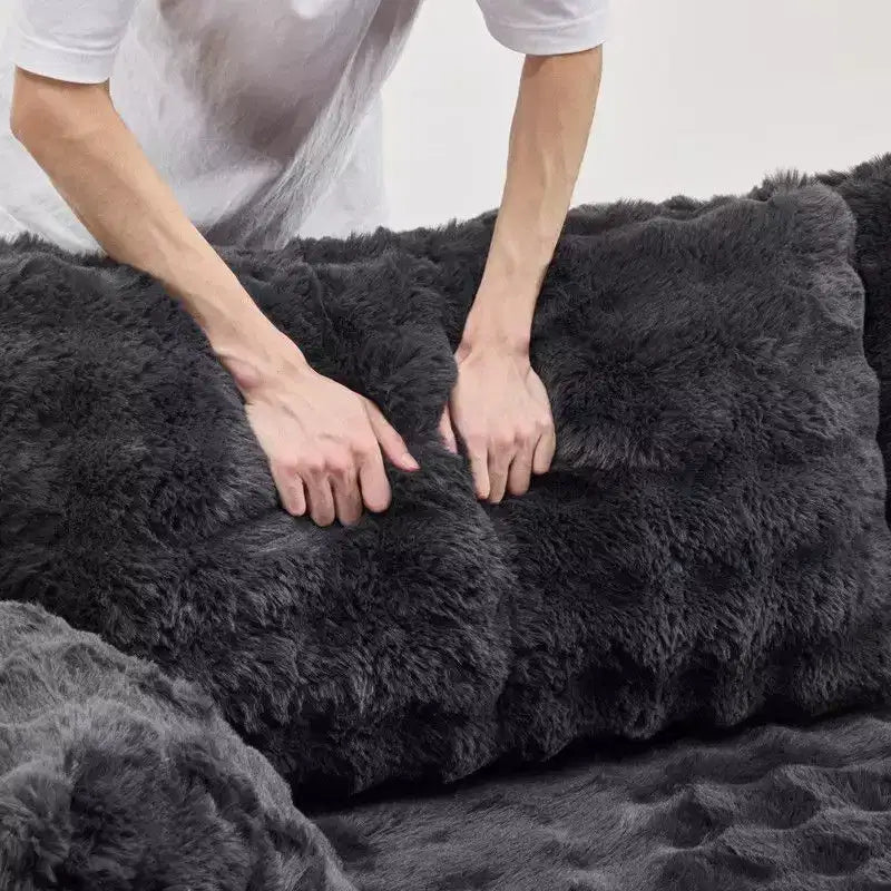 Karl Home |93 inch Wide Bubble Fleece Upholstered Oversized Lounge Sofa Grand Leisure Chaise King Size Boneless Couch Sleeper Sofa Bed for Living Room