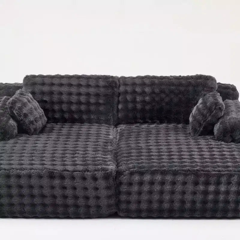 Karl Home |93 inch Wide Bubble Fleece Upholstered Oversized Lounge Sofa Grand Leisure Chaise King Size Boneless Couch Sleeper Sofa Bed for Living Room