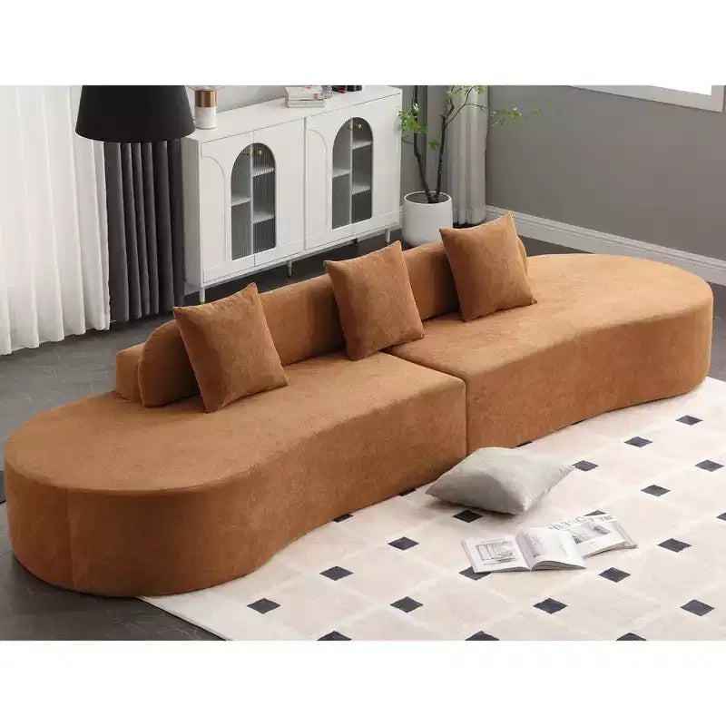 GDFStudio Xevor 130.5 Modern 4-Seater Terrycloth Upholstered Curved Sofa with 3 Pillows