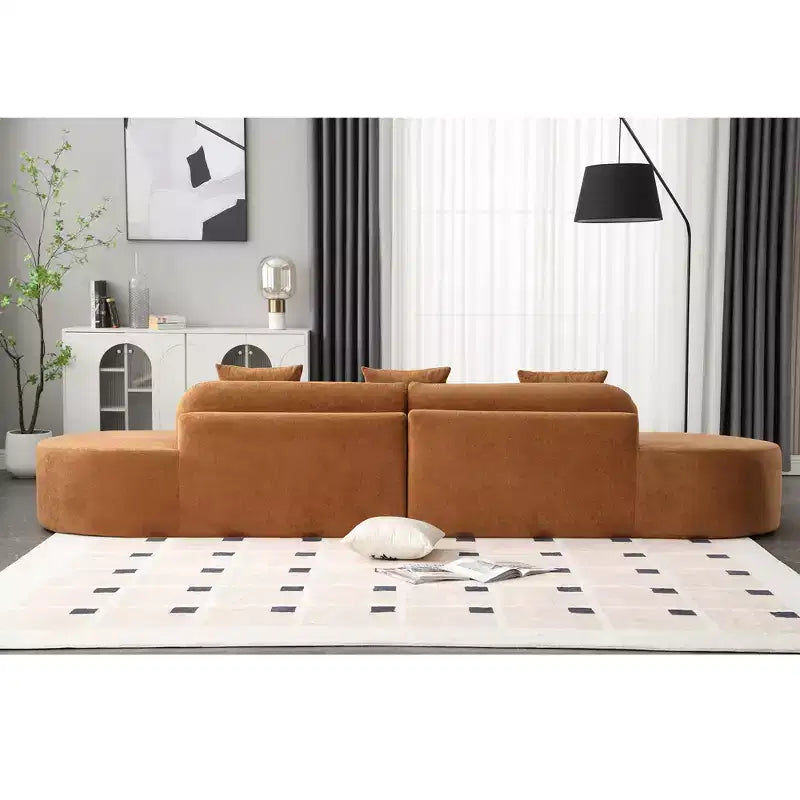 GDFStudio Xevor 130.5 Modern 4-Seater Terrycloth Upholstered Curved Sofa with 3 Pillows