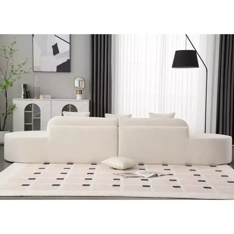 GDFStudio Xevor 130.5 Modern 4-Seater Terrycloth Upholstered Curved Sofa with 3 Pillows