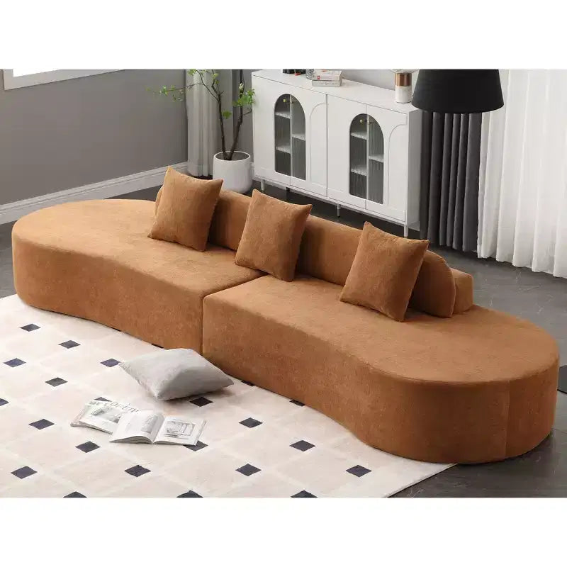GDFStudio Xevor 130.5 Modern 4-Seater Terrycloth Upholstered Curved Sofa with 3 Pillows