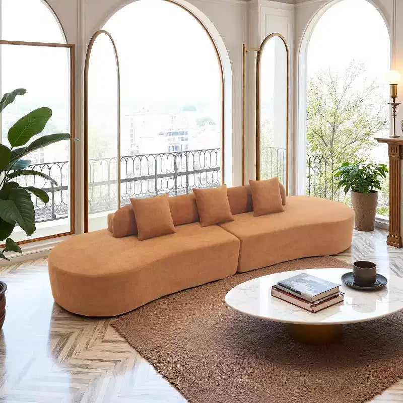 GDFStudio Xevor 130.5 Modern 4-Seater Terrycloth Upholstered Curved Sofa with 3 Pillows