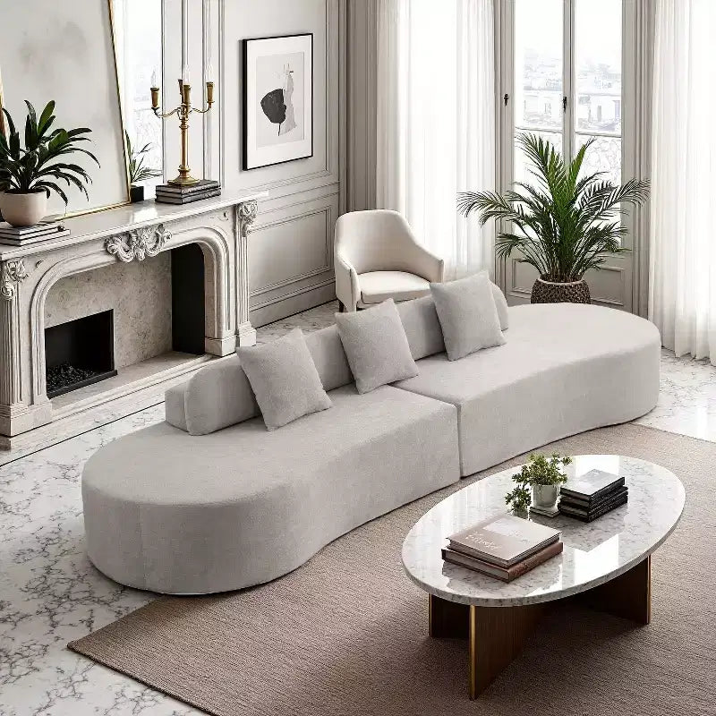 GDFStudio Xevor 130.5 Modern 4-Seater Terrycloth Upholstered Curved Sofa with 3 Pillows