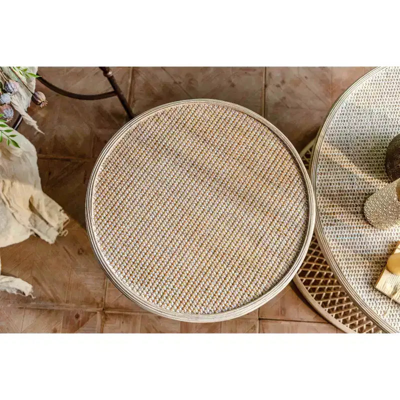 EHMKNP Natural Woven Round Rattan Coffee Table - Single Piece for Apartment Living Room, Rattan End Table for Living Space