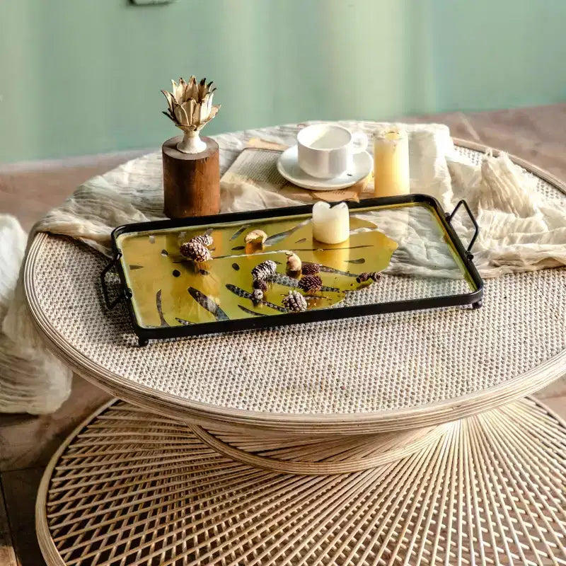 EHMKNP Natural Woven Round Rattan Coffee Table - Single Piece for Apartment Living Room, Rattan End Table for Living Space