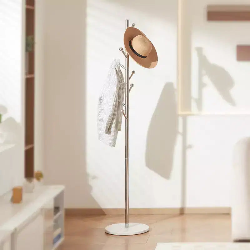 Freestanding Coat Rack with Marble Base and 8 Hooks, Modern Stainless Steel Hall Tree for Entryway