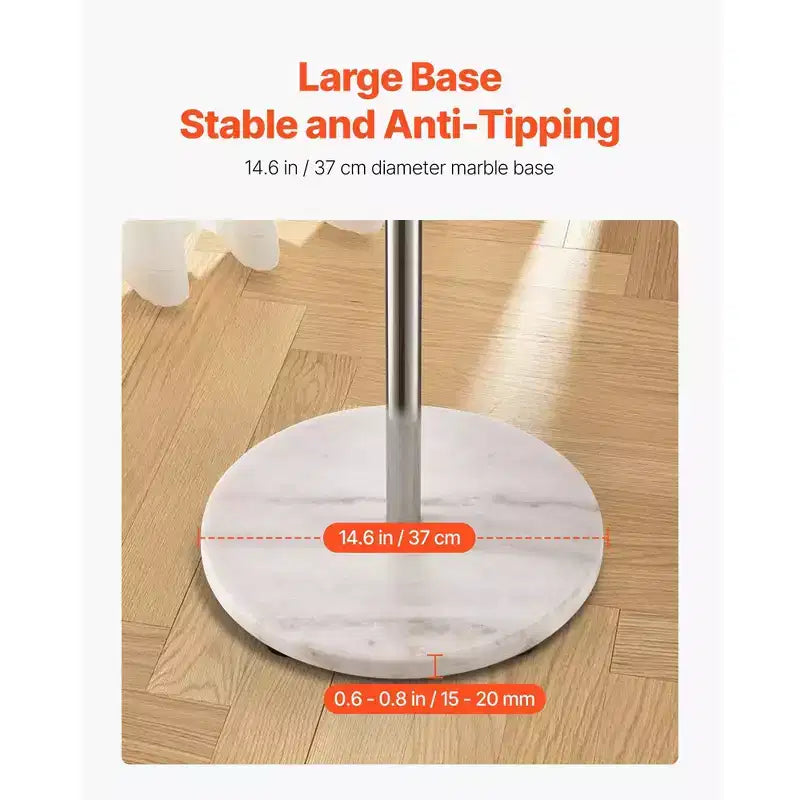 Freestanding Coat Rack with Marble Base and 8 Hooks, Modern Stainless Steel Hall Tree for Entryway
