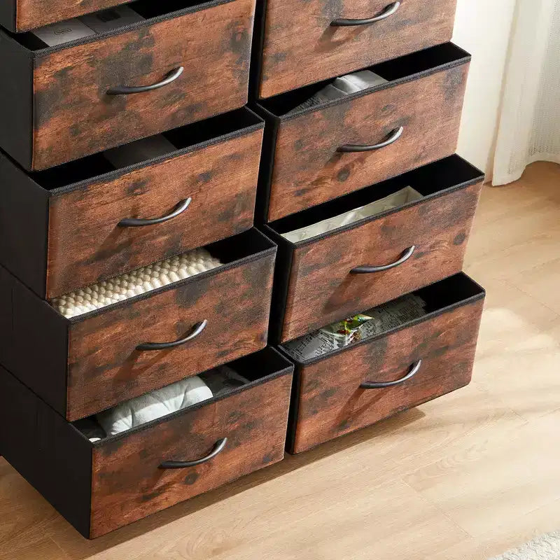 TUYOHW Tall Storage Dresser with 16 Drawers,Wooden Top Sturdy Steel Chest of Drawers for Closets and Bedroom,3-Sized Drawers,35lbs Capacity