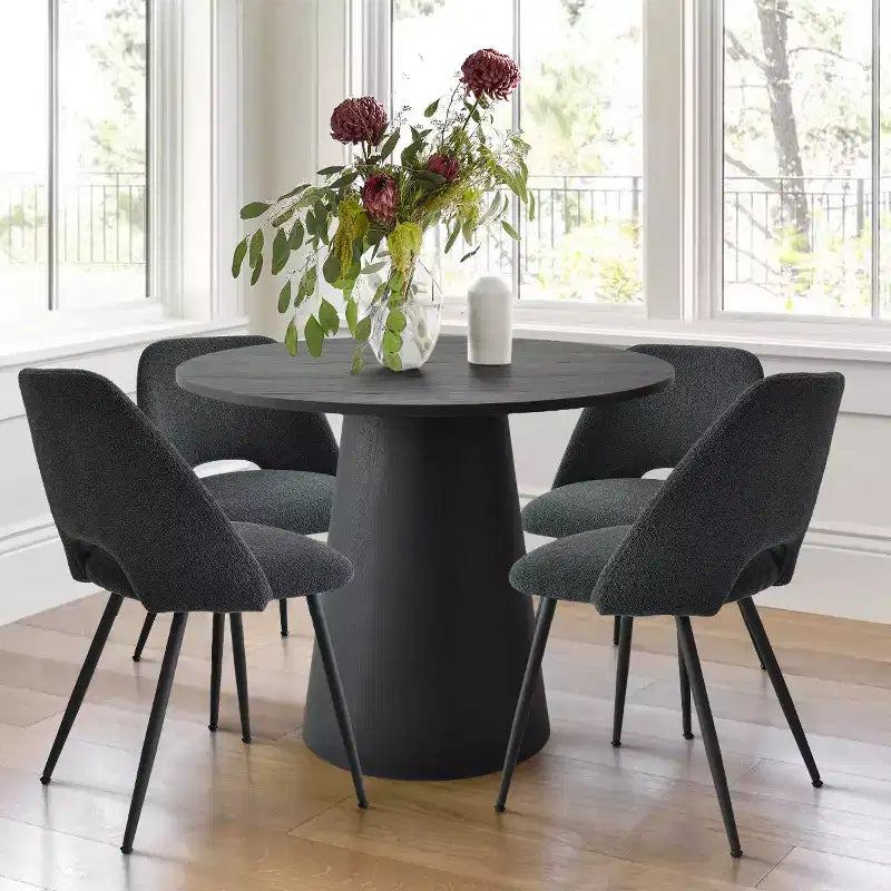 Panipeachy Upholstered Dining Chairs Set of 4, Modern Faux Shearling Side Chair with Matte Black Legs