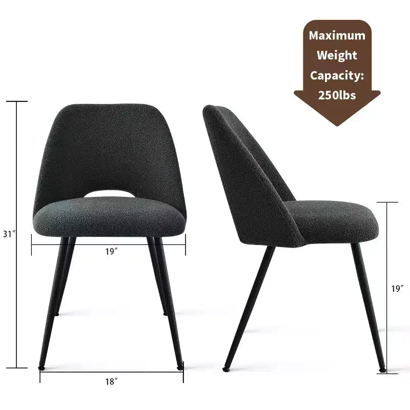 Panipeachy Upholstered Dining Chairs Set of 4, Modern Faux Shearling Side Chair with Matte Black Legs