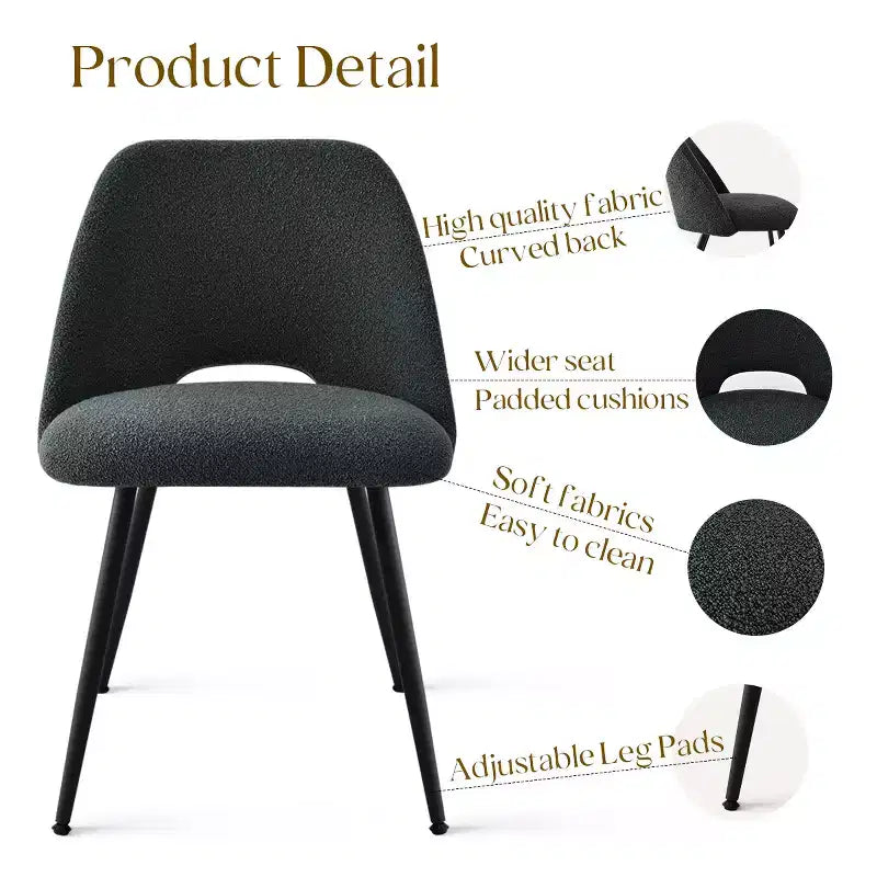 Panipeachy Upholstered Dining Chairs Set of 4, Modern Faux Shearling Side Chair with Matte Black Legs