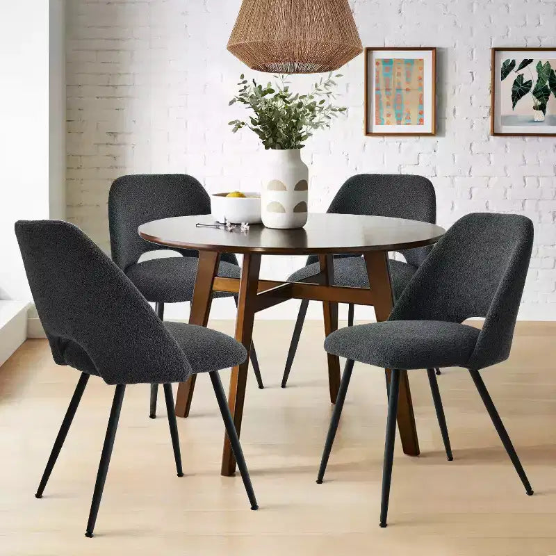 Panipeachy Upholstered Dining Chairs Set of 4, Modern Faux Shearling Side Chair with Matte Black Legs